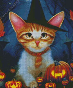 Halloween Cat Witch Art Diamond Painting