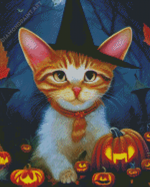 Halloween Cat Witch Art Diamond Painting