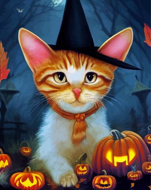 Halloween Cat Witch Art Diamond Painting