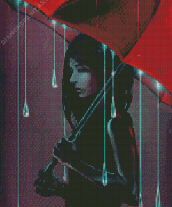 Lonely Girl With Red Umbrella Diamond Painting