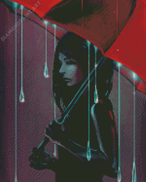 Lonely Girl With Red Umbrella Diamond Painting