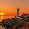 Magical Portland Lighthouse Sunset Diamond Paintings