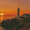 Magical Portland Lighthouse Sunset Diamond Paintings