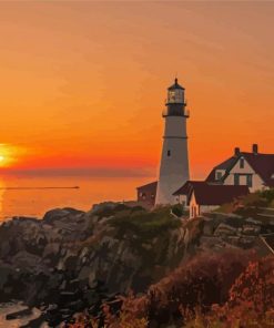 Magical Portland Lighthouse Sunset Diamond Paintings