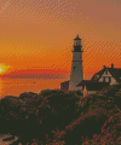 Magical Portland Lighthouse Sunset Diamond Paintings