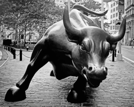 Monochrome Wall Street Bull Diamond Paintings