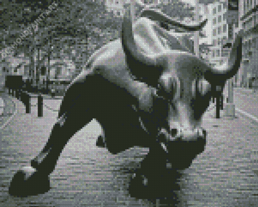 Monochrome Wall Street Bull Diamond Paintings