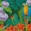 Parrot On Jungle Plants Diamond Painting