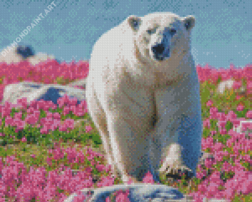 Polar Bear In Flowers Field Diamond Paintings