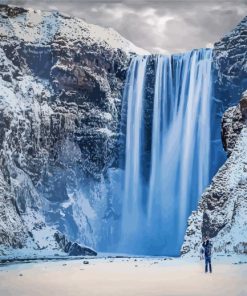 Snowy Winter Waterfall Diamond Painting