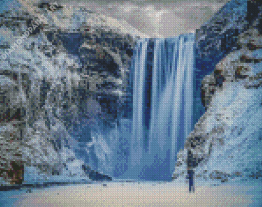 Snowy Winter Waterfall Diamond Painting