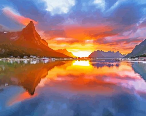 Sunset Midnight Lake Landscape Diamond Paintings