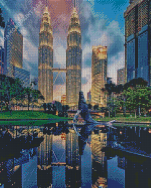 Twin Tower Reflection Diamond Painting