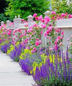 White Picket Fence With Flowers Diamond Painting