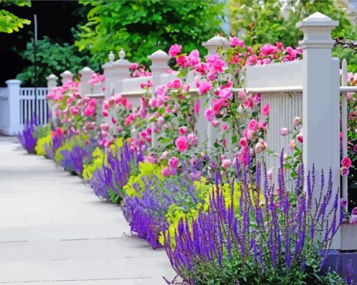 White Picket Fence With Flowers Diamond Painting