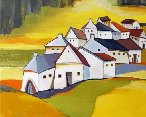 Abstract Houses On The Hill Diamond Paintings