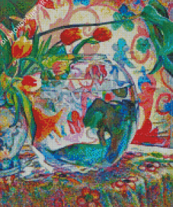 Goldfish Bowl And Flowers Vase Diamond Paintings