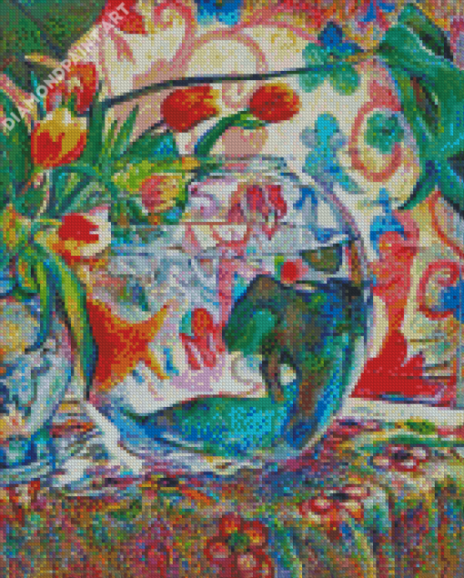 Goldfish Bowl And Flowers Vase Diamond Paintings