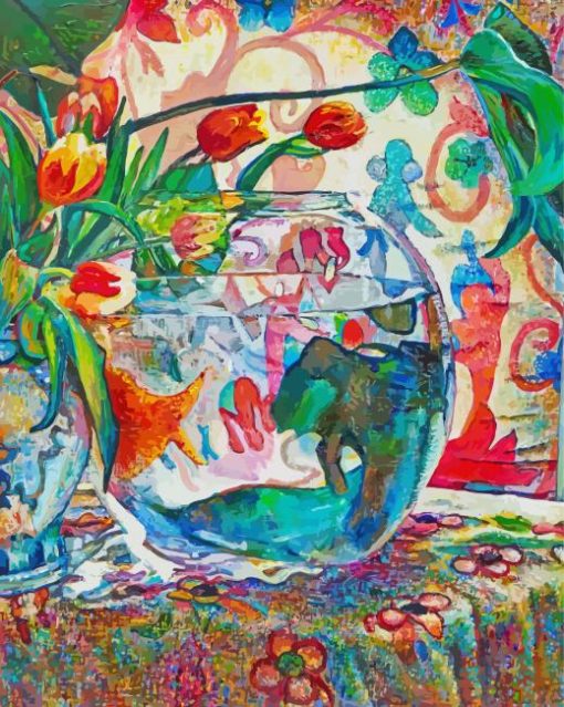 Goldfish Bowl And Flowers Vase Diamond Paintings