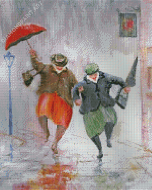 Happy Old Ladies With Umbrellas Diamond Paintings