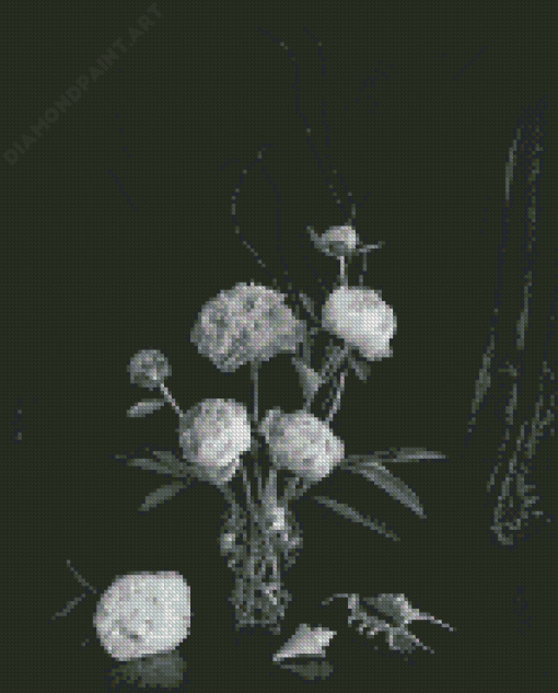 Black And White Peonies In Vase Diamond Painting