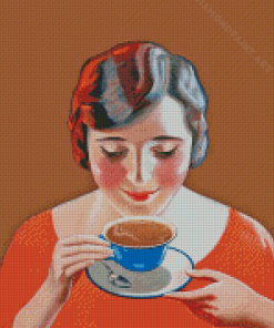 Woman Drinking Coffee Diamond Painting