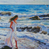 Girl Walking On Beach Diamond Painting