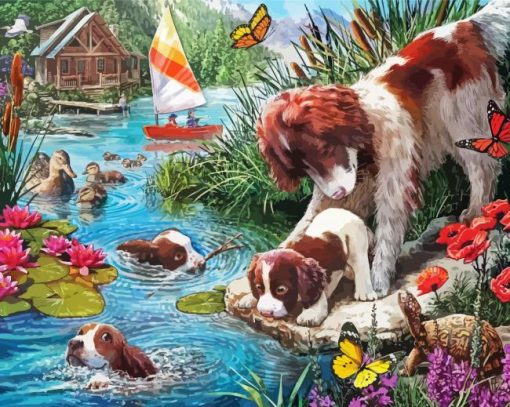 Dogs Swimming Diamond Painting