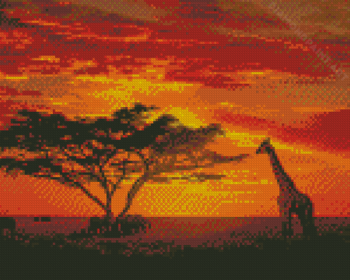 Elephant And Giraffes Diamond Painting