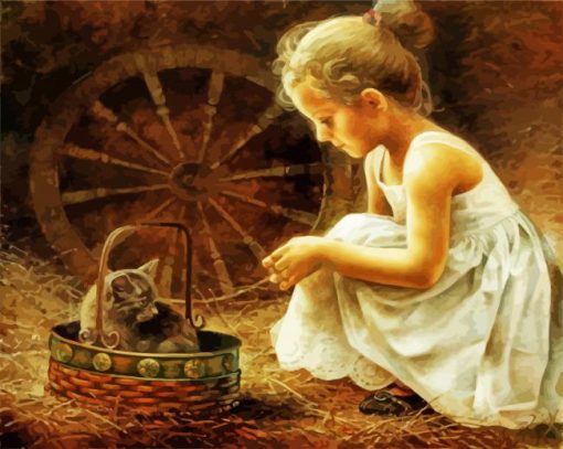 Girl And Kitten Diamond Painting