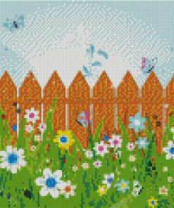 Fence And Flowers Diamond Painting