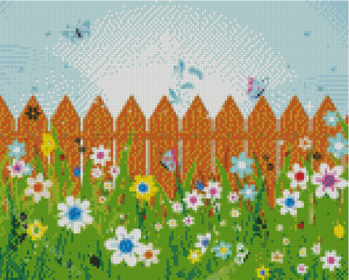 Fence And Flowers Diamond Painting