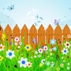 Fence And Flowers Diamond Painting