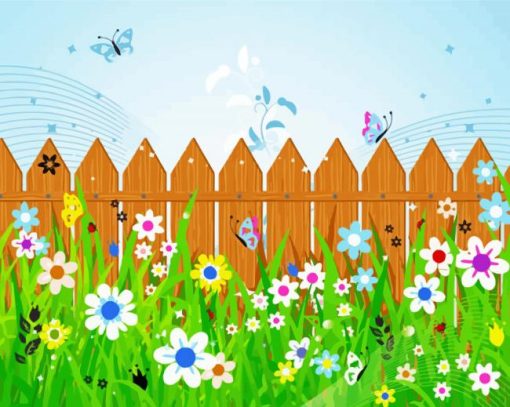 Fence And Flowers Diamond Painting