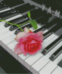 Piano With Pink Flower Diamond Painting