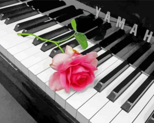 Piano With Pink Flower Diamond Painting