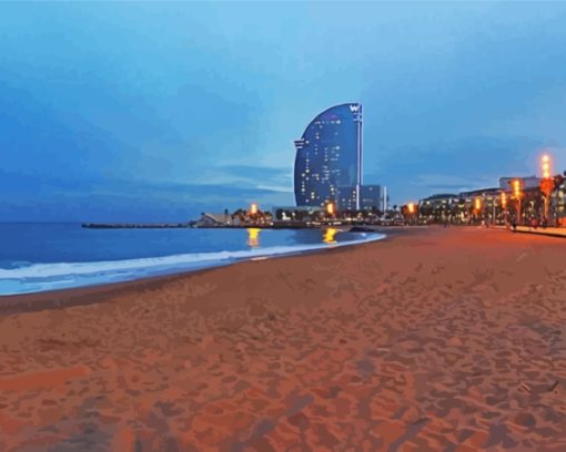 Barcelona Beach At Night Diamond Painting