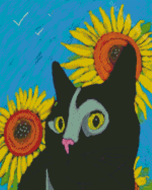 Cat And Sunflowers Art Diamond Painting