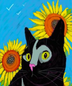 Cat And Sunflowers Art Diamond Painting