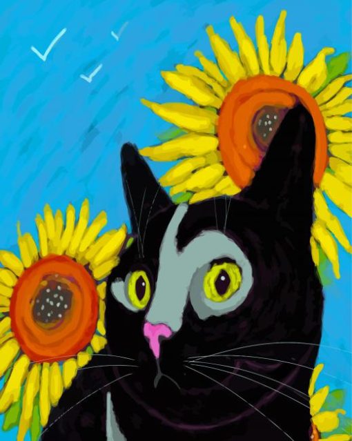 Cat And Sunflowers Art Diamond Painting