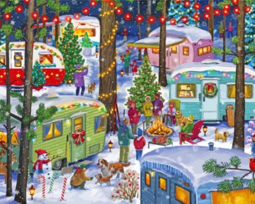 Christmas Camping In Snow Diamond Painting