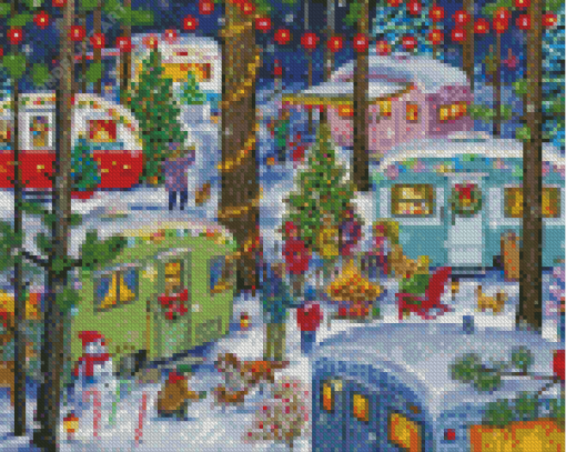 Christmas Camping In Snow Diamond Painting