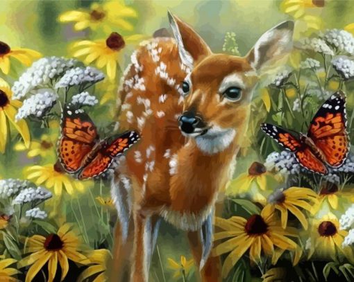 Deer With Butterfly Diamond Painting