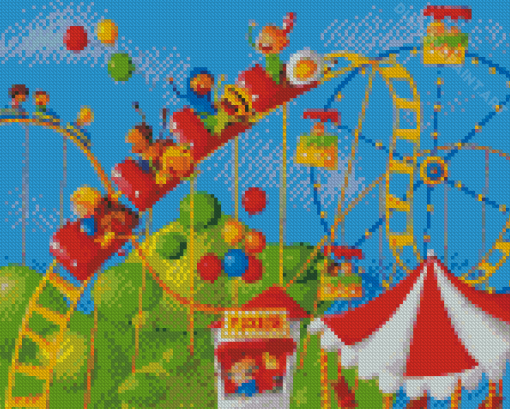 Kids In Roller Coaster Diamond Painting