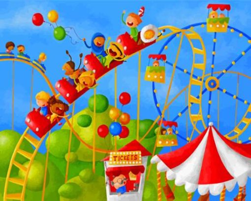 Kids In Roller Coaster Diamond Painting