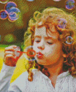 Little Girl Blowing Bubbles Diamond Painting