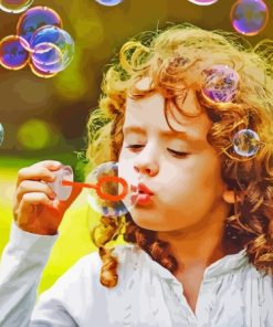 Little Girl Blowing Bubbles Diamond Painting