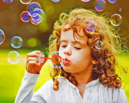 Little Girl Blowing Bubbles Diamond Painting