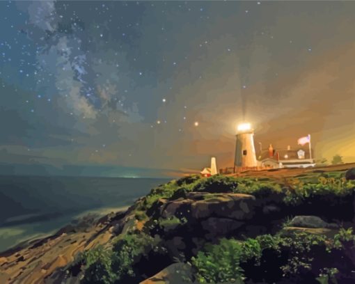 Pemaquid Point Night Time Diamond Painting