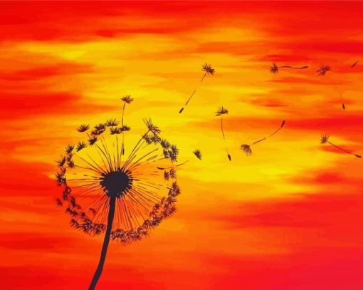 Red Orange Sunset Dandelion Diamond Painting